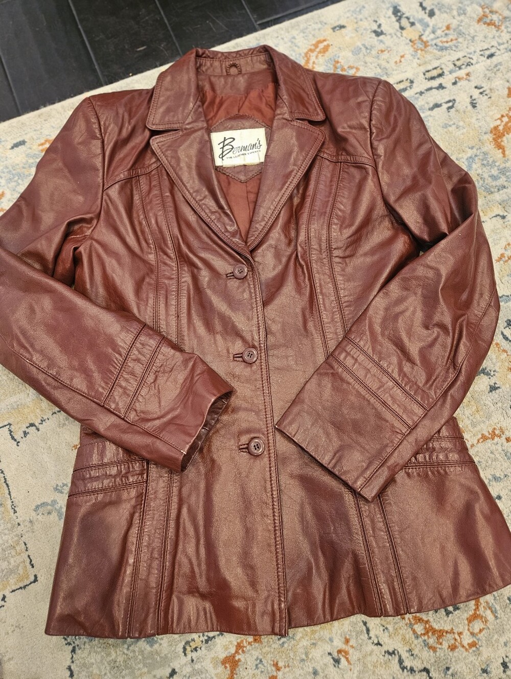 Vintage 70s Berman's Burgundy Leather Blazer Jacket Medium